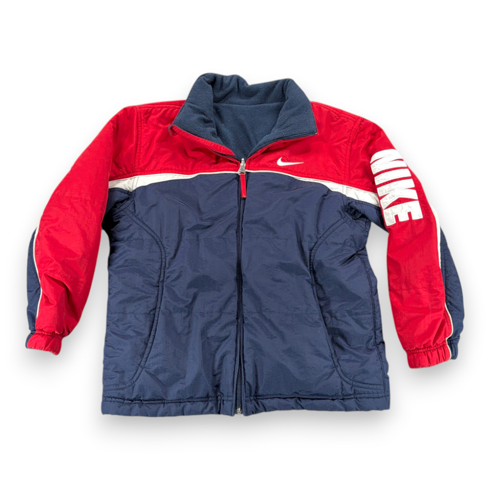 Vintage Nike Jacket Boys MEDIUM 10-12 Blue Red Reversible Puffer Fleece Y2K